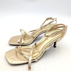 Open Edit Remington Ankle Strap Sandals Women's Gold Metallic Size US7.5M EU38